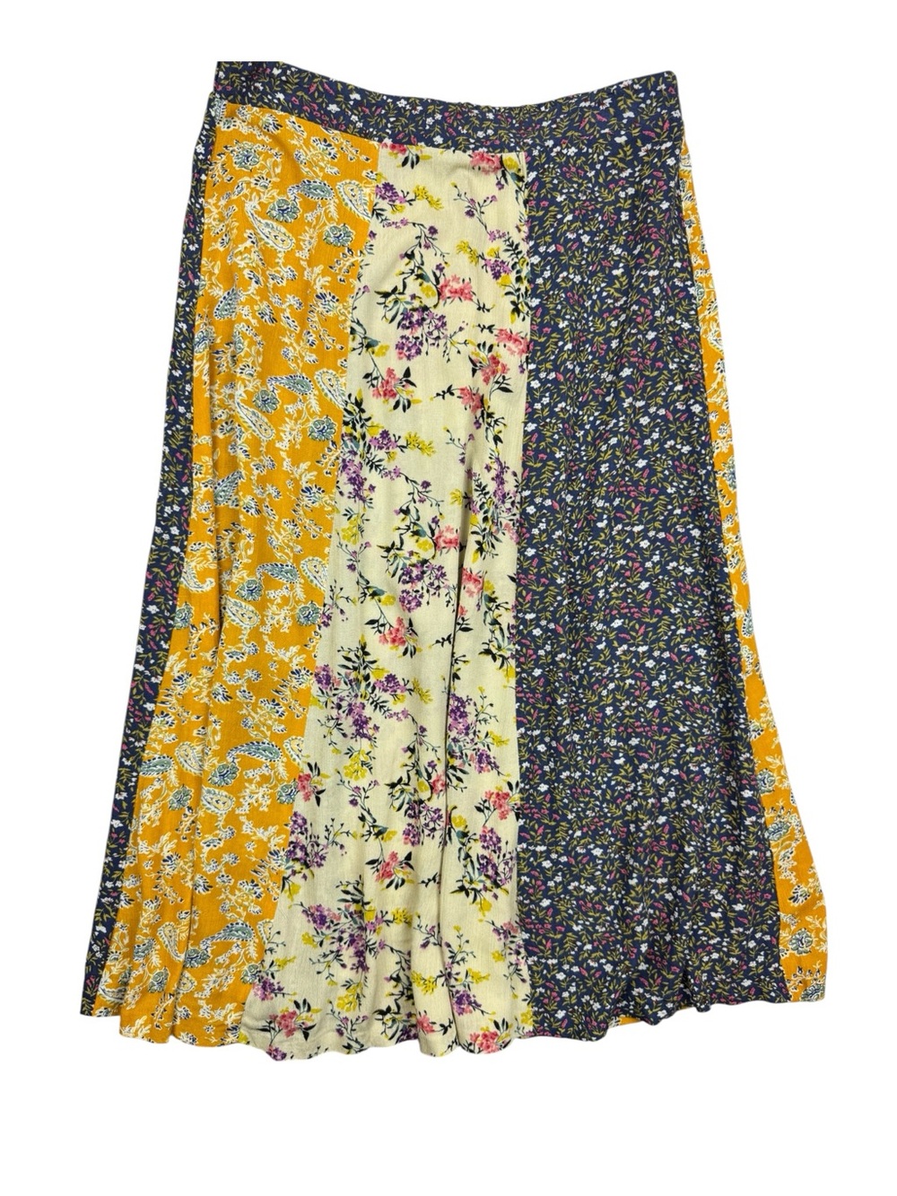 Natural Life Valentina Patchwork Floral Maxi Skirt Yellow Cream Large Boho M